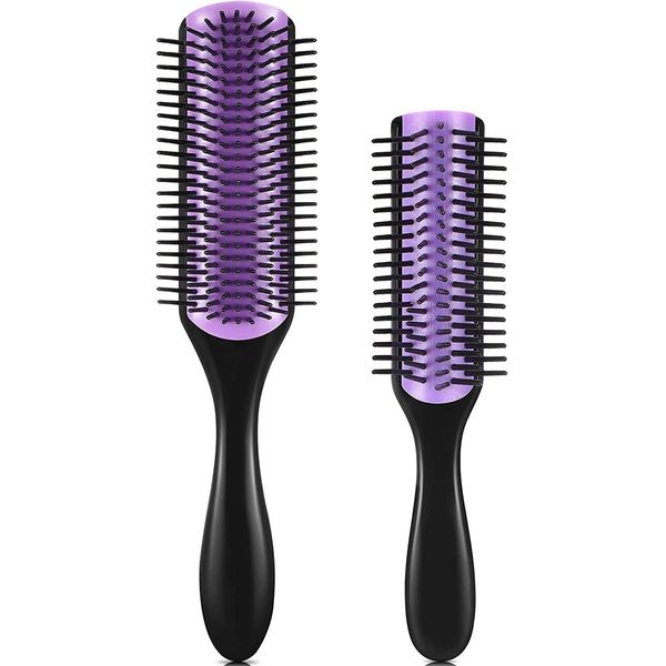 2 Stück Curly Hair Brush D4 (Lila) 9 Row Styling Brush & D3 5 Row Styling Brush HaarbüRste Locken Hair Brush Herren Roused for Detangling, Separating, Shaping and Defining Curls - For Women and Men