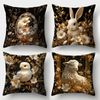 4 PC Easter Black and Gold Throw Pillow Cover Bunny Lamb Chick and Egg Designs