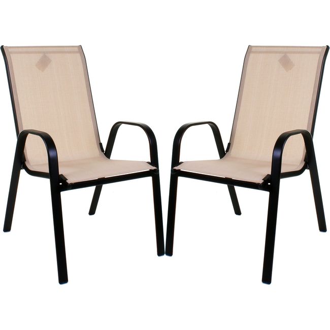 Marko Outdoor Stacking Textoline Chair Black Outdoor Bistro High Back Seating Restaurant Cafe (2 Chairs, Cream)