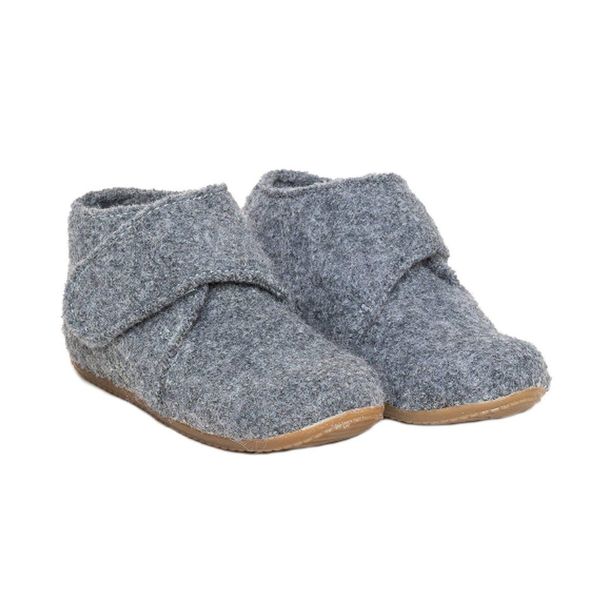HANS NATUR Bio Kinder Hausschuhe Hüttenschuhe Wollwalk 100% Schurwolle, Grau Melange, 22