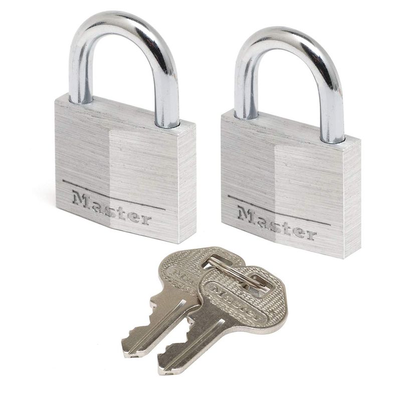 Master Lock 9130EURT Pack of 2 Key Padlocks in Aluminium, Grey, 3 x 5.2 ...