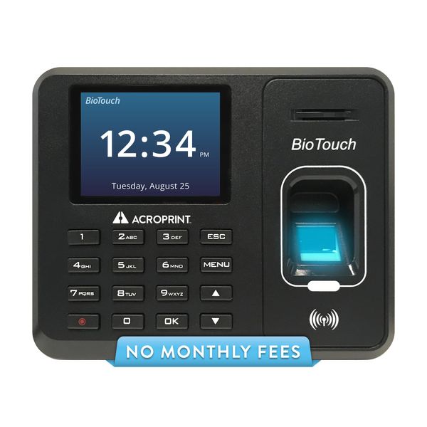 Acroprint BioTouch Self-Contained Automatic Biometric Fingerprint/Proximity Time Clock (No Monthly Fee)