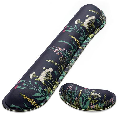 Dapesuom Enlarge Keyboard Wrist Rest Pad,Memory Foam Set Wrist Cushion Support for Easy Typing & Pain Relief,Mouse Wrist Pad, Anti-Slip Wrist Support for Gaming Computer Laptop Office, Elegant Flower