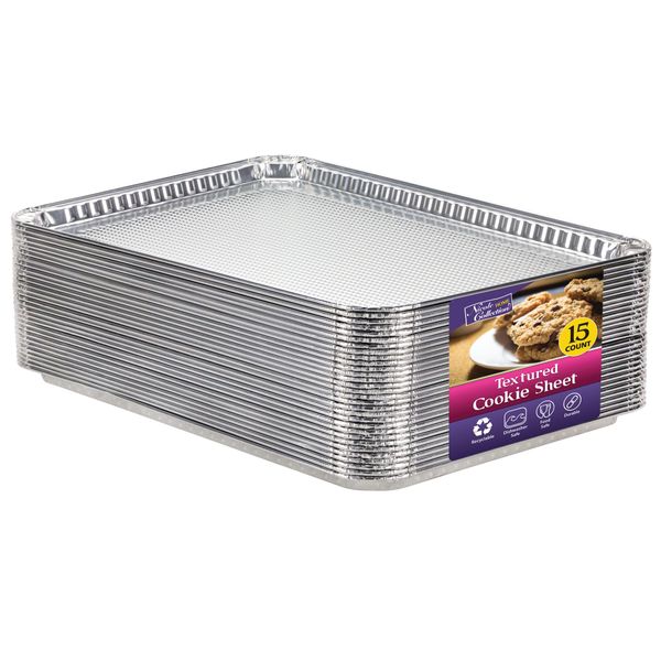 Aluminum Pans Half Size Textured Cookie Sheet 15 Count Durable Nonstick Baking Sheets 15.87" x 11" - Sheet Pan, Baking Tray, Cookie Sheets, Foil pans, Foil trays, Sheet Baking Pans