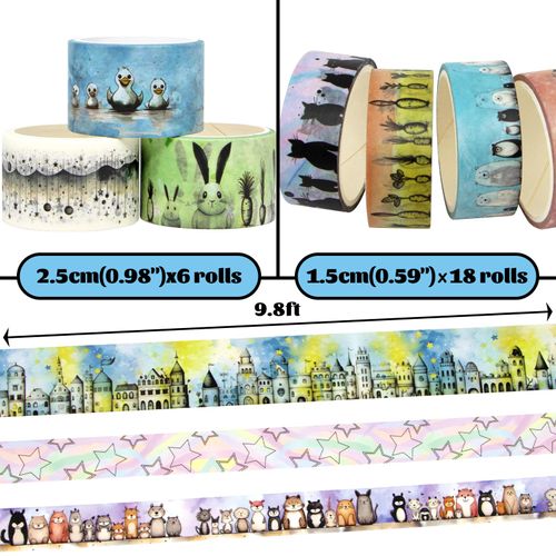 Jniseger Cute Washi Tape Set, 24 Rolls Kawaii Animals Decorative Washi Tape for Scrapbooking Supplies, Bullet Journal Supplies, Junk Journal, Kids Art Craft Tape
