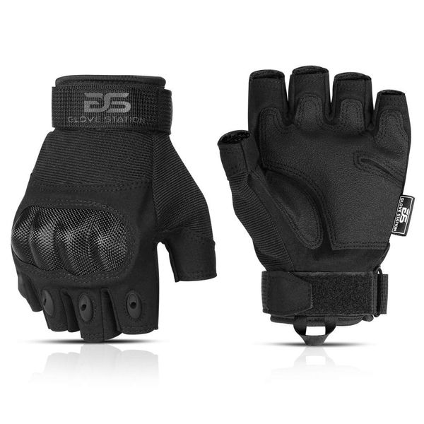 Glove Station The Combat - Fingerless Knuckle Tactical Gloves for Men - Motorcycle Gloves for Tactical Shooting, Airsoft, Hunting, Police Work and Hiking - Black, Large