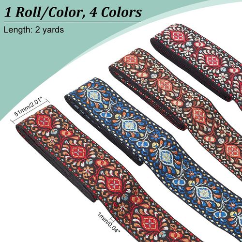 PH PandaHall 8 Yard 2 Inch Vintage Jacquard Ribbon, Emobridered Woven Ribbon Boho Jacquard Trim Floral Fabric Trim for DIY Clothing Accessories Handmade Bag Embellishment Decorations
