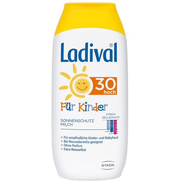 Ladival Kinder Sonnenmilch LSF 30 – Parfümfreie Sonnenschutzlotion für Kinder – ohne Farb- und Konservierungsstoffe – wasserfest – 1 x 200 ml