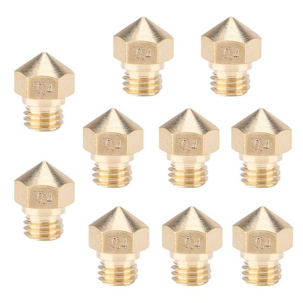 Bewinner Extruder Nozzles 10 Pieces 0.4mm Brass Extruder Nozzle 1.75mm Mk10 3D Printer Accessories Stainless Steel Print Head Extruder Nozzle for 3D Printer