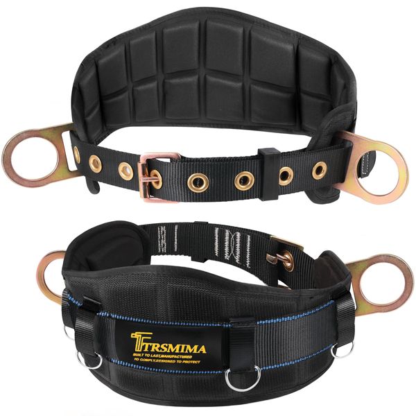 TRSMIMA Safety Harness Climbing Belt - Black Body Fall Protection Men Roof Tree Work Waist-Tongue Buckle Pad D-Ring