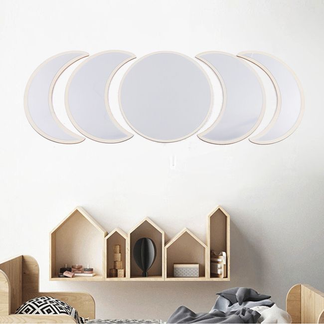 5Pcs Wooden Decorative Mirror Decor Nordic Acrylic Moon Phase Wall Decor Bedroom