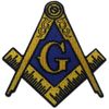 Masonic Logo Embroidered Iron On / Sew On Patch, Yellow and Blue