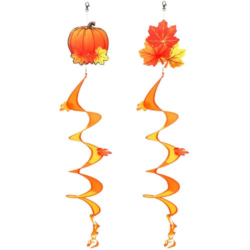 NOVWANG 2 Piece Fall Wind Spinners, Autumn Thanksgiving Hanging Flag Windsock Fall Orange Outdoor Decorations for Home Garden Yard Patio Decor