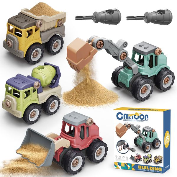 Aucogia Construction Toys for 3 4 5 6 7 Years Old Kids Boys Girls Toddlers, Excavator Toy STEM Educational Learning Toys Take Apart Beach Sand Sandbox Construction Truck Toys, Christmas Birthday Gifts