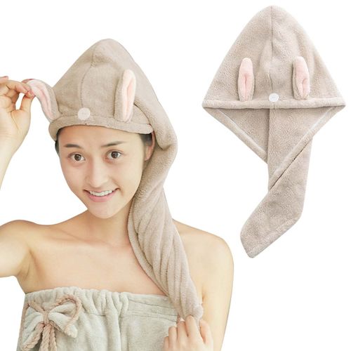 Hair Drying Towel, Absorbent Extra Thick Hair Towel, Towel Cap, Dry Cap, Hair Towel, Quick Drying, After Bath, Face Wash, For Adults, Hair Drying Towel, Turban (Rabbit Ears Khaki)