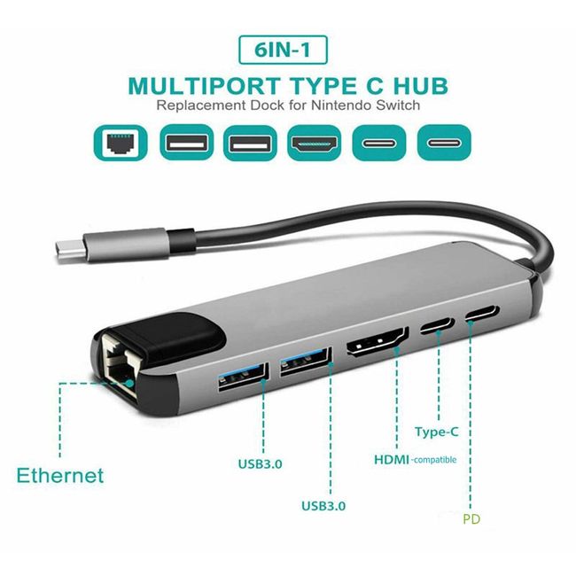 Rankman USB C Hub to Ethernet RJ45 4K HDMI-Compatible USB 3.0 2.0 Type C  Dock for MacBook iPad Samsung S22 Dex HDTV PS5 Switch