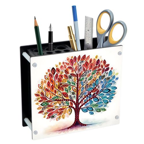 AiYuanzsh DIY 5D Acrylic Diamond Painting Pen Holder – Tree of Life Pencil Organizer for Nature & Earthy Decor, Decorative Office Supplies Storage for Home, School, Gift