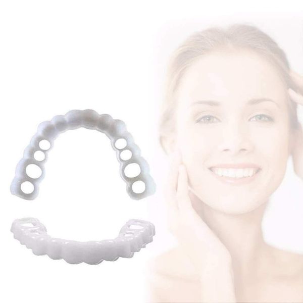 Perfect Smile Dentures Reusable Upper Lower Jaw Teeth Whitening Dentures, Silicone Simulation Orthodontics Dental Care Accessories, Upper and Lower Dentures