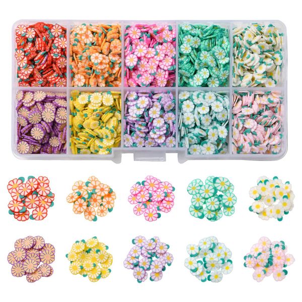 UR URLIFEHALL 60g 10 Styles Polymer Clay Beads No-Hole Daisy Flower Polymer Clay Cabochons for DIY Nail Decoration Arts Crafts