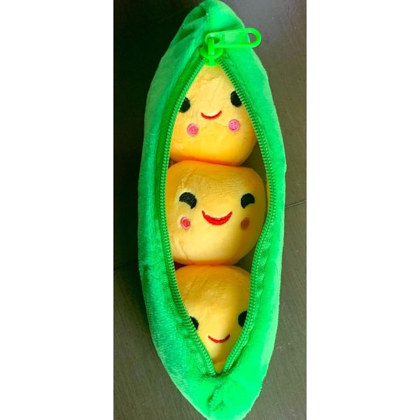 3 Happy Peas in a Pod Peapod Vegetable Stuffed Plush Toy Peas Zippered Pouch