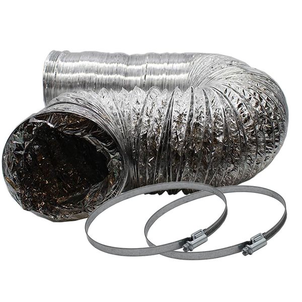 Aluminium Flexible Hose Kit 5m / 100mm with 2 Clamps - Lightweight Non-Insulated - for Dryer Vent, Kitchen Fan, Bathroom Fan, Greenhouse or Grow Tent