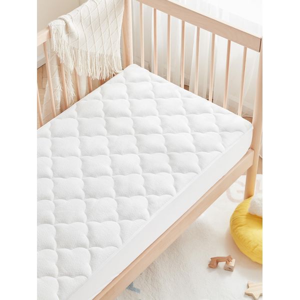 SLEEP ZONE Waterproof Crib Mattress Protector Pad - Quilted, Fitted Baby Mattress Cover 28"x52" - Soft Breathable Toddler Mattress Pad Noiseless Infant Bed Topper - Deep Pocket 14" White