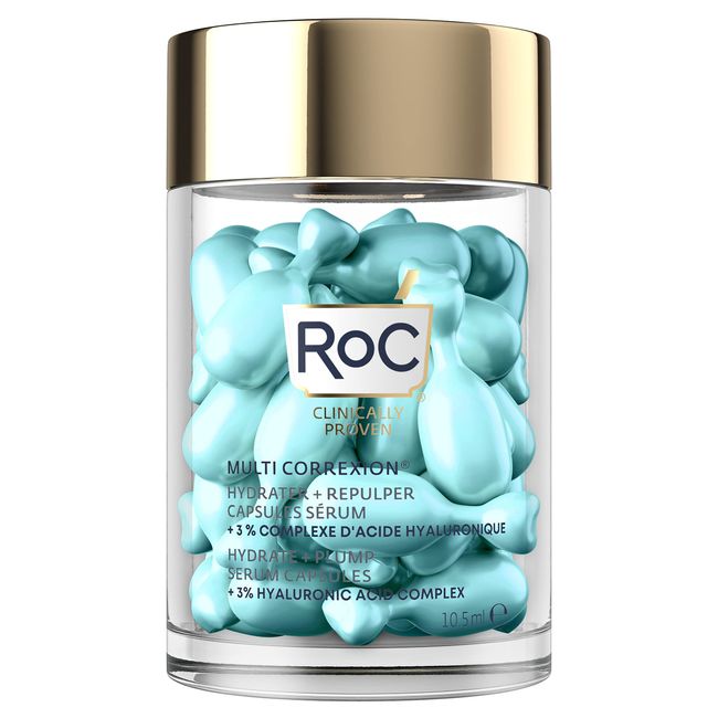 RoC - Multi Correxion Hydrate + Plump Serum Capsules - Maximum Plumping Power - Boost Skin’s Hydration Level - with Hyaluronic Acid - 30 CT