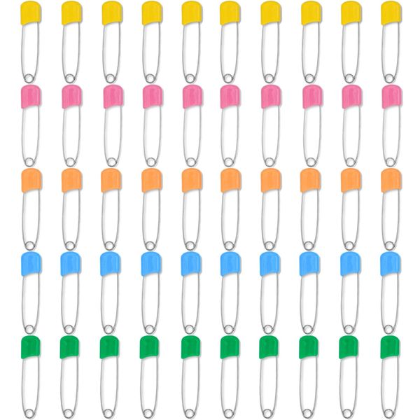 Samcos 50 Piece Safety Pin, 5 Colors, Extra Large, Stylish, Large Safety Pin, Office Supplies, Sewing, Crafts, Knitting Tools, Armband Stop, Duvet Cover Stop, Lock Needle (Colorful)