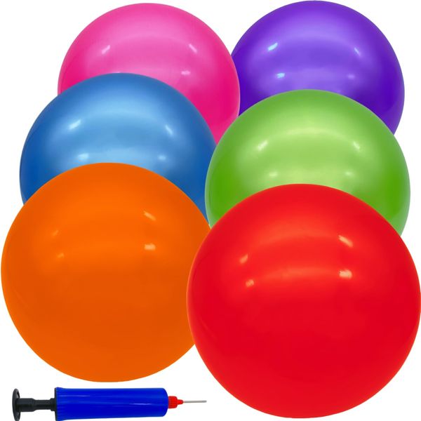 GCQJOQ 6 Pcs 9 Inch Inflatable Bouncy Balls with Hand Air Pump for Indoor Outdoor Play Balls (Red, Blue, Green, Purple, Orange, Pink)