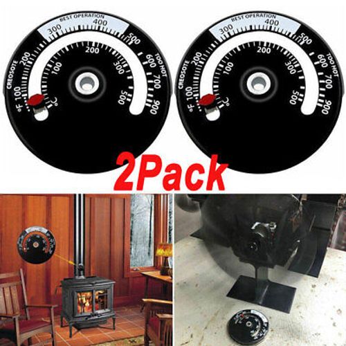 Magnetic Wood Stove Pipe Fire Heat Temperature Gauge Thermometer Tester 2PCS