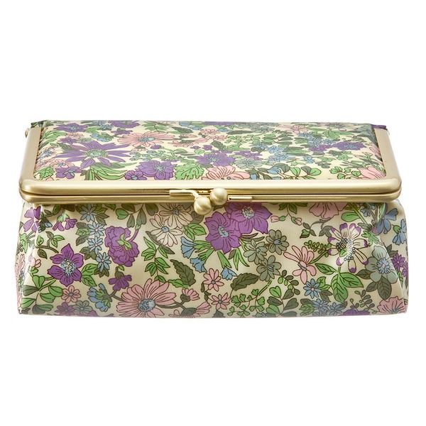 Charail Yahata Premium Liberty Print with Mirror Box, Gift Box, Pouch with Mirror, Makeup Pouch, Cosmetic Pouch, Small Item, Flower Pattern, Adult, Cute, Stylish, Gift, Made in Japan, emily purple