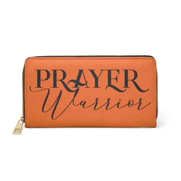 Womens Wallet, Zip Purse, Orange & Black Prayer Warrior - One size