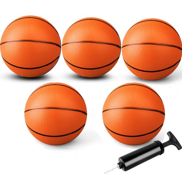 7 INCH Mini Basketball for Indoor Over Door Basketball Hoops, Soft 7" Rubber Small Basketball for Toddler Yard Beach Outdoor, PVC Pool Balls Sport Game for Adults & Kids Orange (5 PCS with Pump)