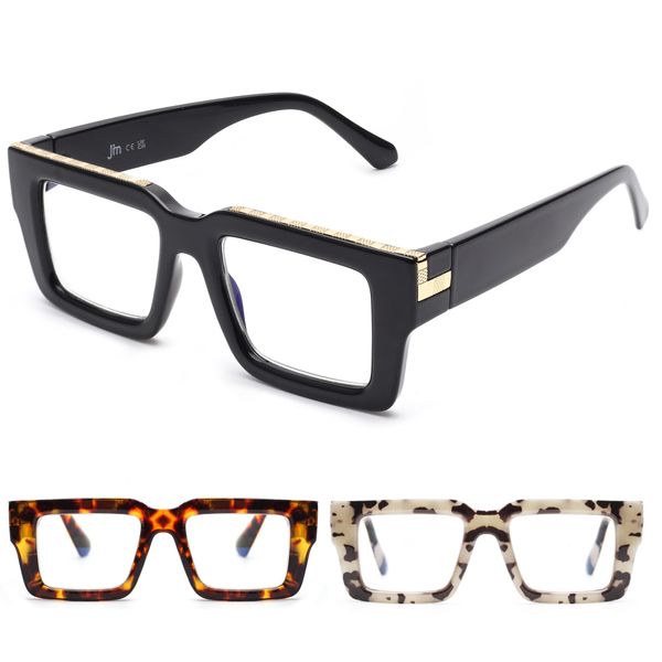 JM 3 Pack Oversized Square Reading Glasses for women men, Blue Light Blocking Computer Readers +3.5