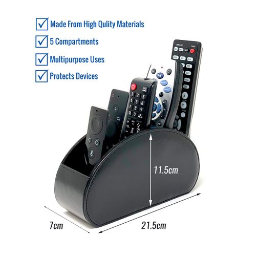 Super and Social - Remote Control Holder/Storage Caddy, Desk Caddy Organiser | 5 Compartments Ideal For TV, Blu-ray, DVD, Media Streamer Remotes | Armchair Caddy and Sofa Organiser | Phone Holder