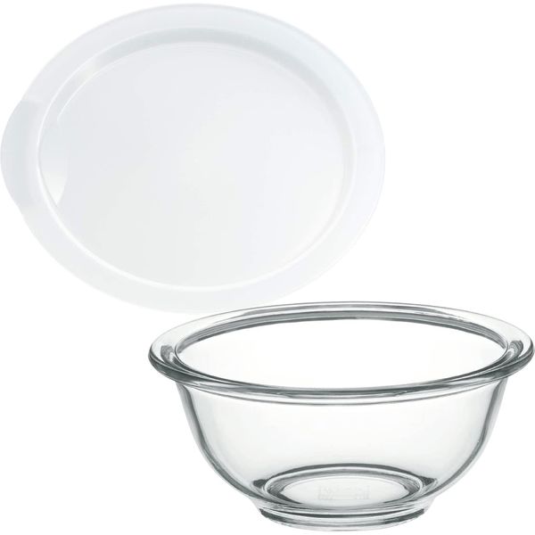 iwaki Heat-resistant Glass Bowl, Round 30.4 fl oz (900 ml) + Microwave Cover, For 30.4 fl oz (900 ml)