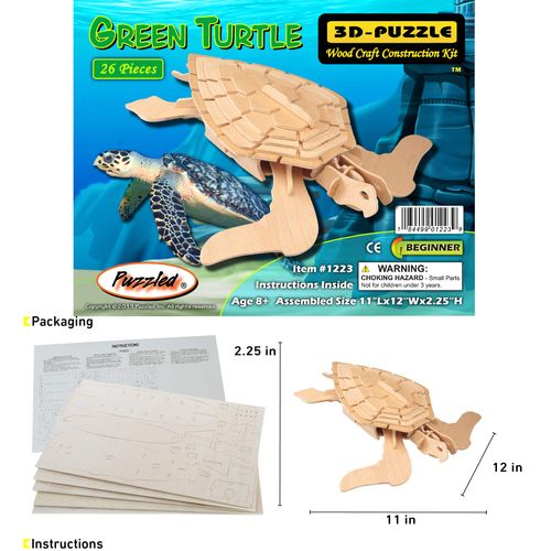 Puzzled Green Turtle Wooden 3D Puzzle Craft Kit Model