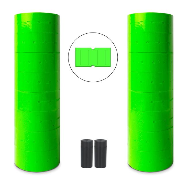 MX 5500 Price Gun Labels, 20 Rolls, 10,000 Labels Total, Includes 2 Ink Rollers (Fluorescent Green with Security Slits)