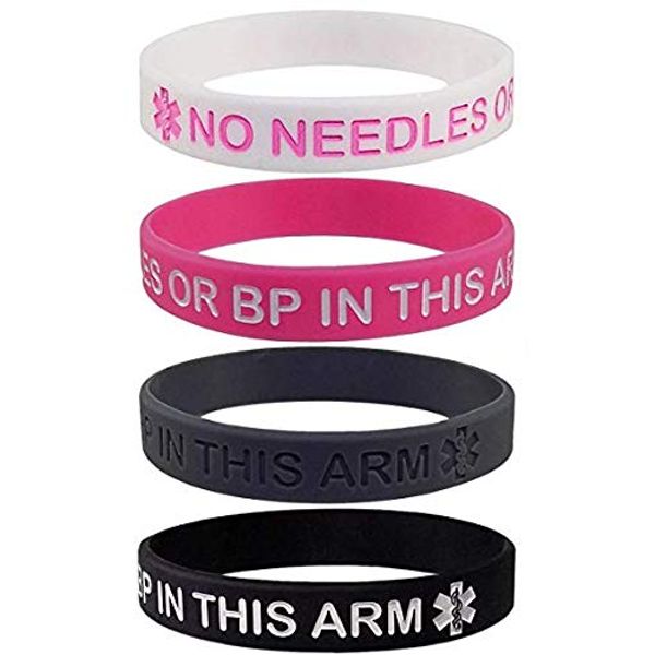 Gift Box Goodies No Needles or BP in This arm Medical Alert ID Silicone Wristband Bracelet Band (Pink)