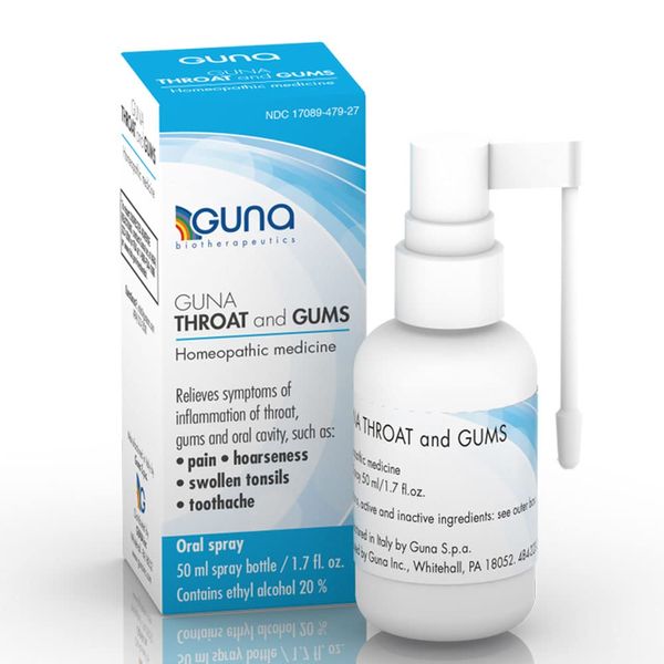 Guna Throat and Gums Homeopathic Soothing Throat Spray for Pain, Hoarseness, Swollen Tonsils, Toothache - 1.7 Ounce Oral Spray