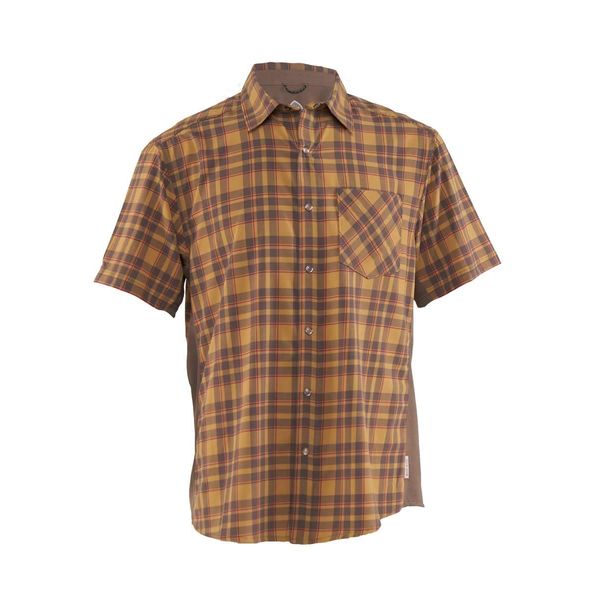 Club Ride Apparel Men's Detour Short Sleeve Snap Down Top, Khaki/Cayenne, Medium