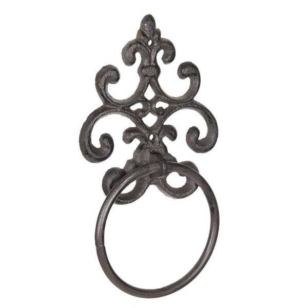 MAISONICA Cast Iron Fleur de Lys Parisienne Wall Mounted Metal Towel Ring Holder