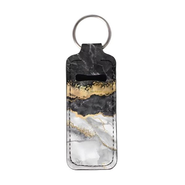 Hechitok Black&White Marble Chapstick Holder Keychain,Lip Balm Keychain Holder for Women Girls Travel Accessories