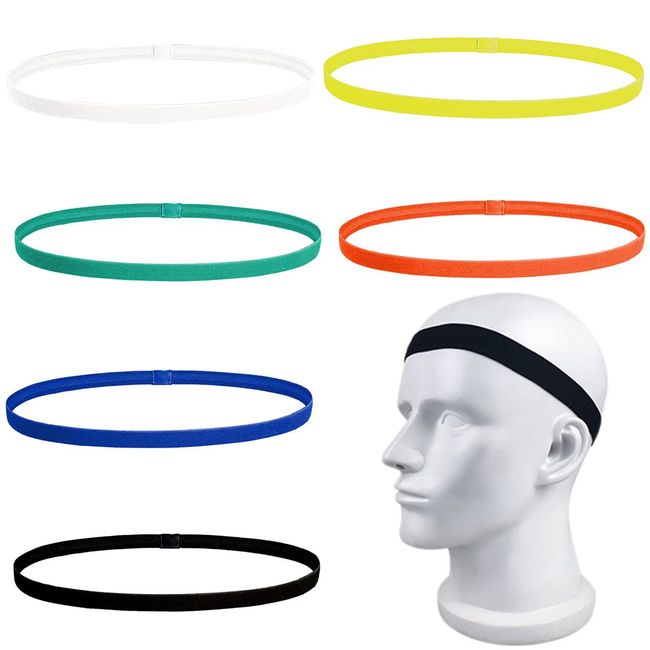 WXNPA 6Pcs Sport Haarbänder Dünn, Elastische Haarbänder Kinder, Sport Haarband Damen, Stirnband Antirutsch für Männer, Stirn Schweißband Haarbänder, Stirnbänder Sport für Fußball Yoga Laufen