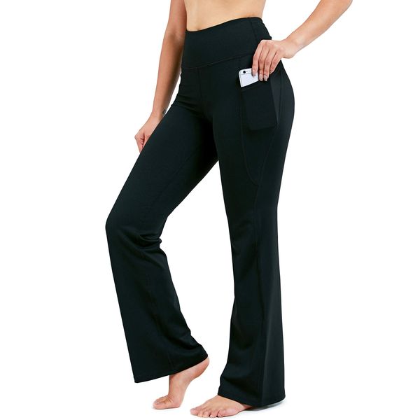 28"/30"/32"/34" Inseam Women's Bootcut Yoga Pants Long Bootleg High-Waisted Flare Pants with Pockets BlackFlare_32_X-Large Black