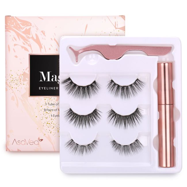 Magnetic Eyeliner and Magnetic Eyelash Kit with Applicator, No Glue Needed 3 Pairs