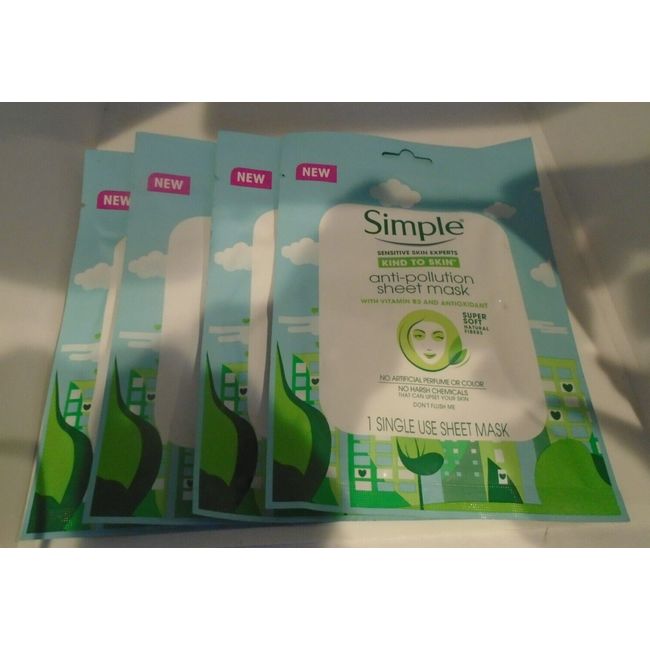 4 ~ Simple ANTI POLLUTION w/ Vitamin B3 Antioxidants Face Sheet MASKS