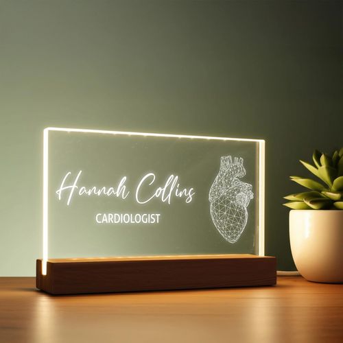 bonibom 1cm Thick Personalized LED Name Sign with ENT Head Anatomy Design, Custom Nameplate for Doctors, Engraved Office Desk Sign, Signage Gifts for Otolaryngologist, Medical Office Decor (Model 2)