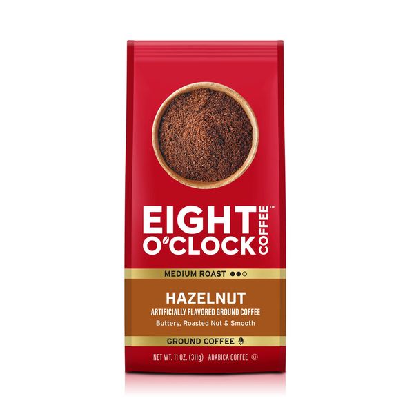 Eight O'Clock Coffee Hazelnut, 11 Ounce (Pack of 6) Medium Roast Ground Coffee, Buttery, Smooth & Nutty, 100% Arabica