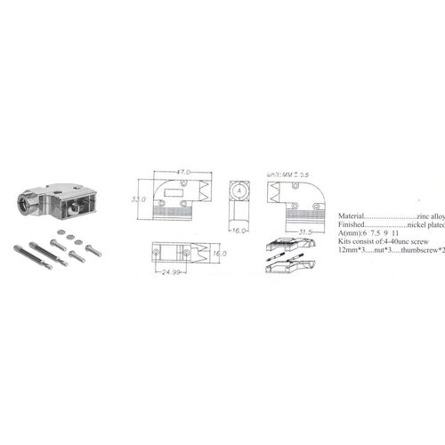 CompuCablePlusUSA.com Best DB9 Female Crimp on Connector DIY Kit Includes Crimp on Connector, Crimp Pins, 90 Degree Angle Metal Hood, Grommet and Screws. (DB9 Female)